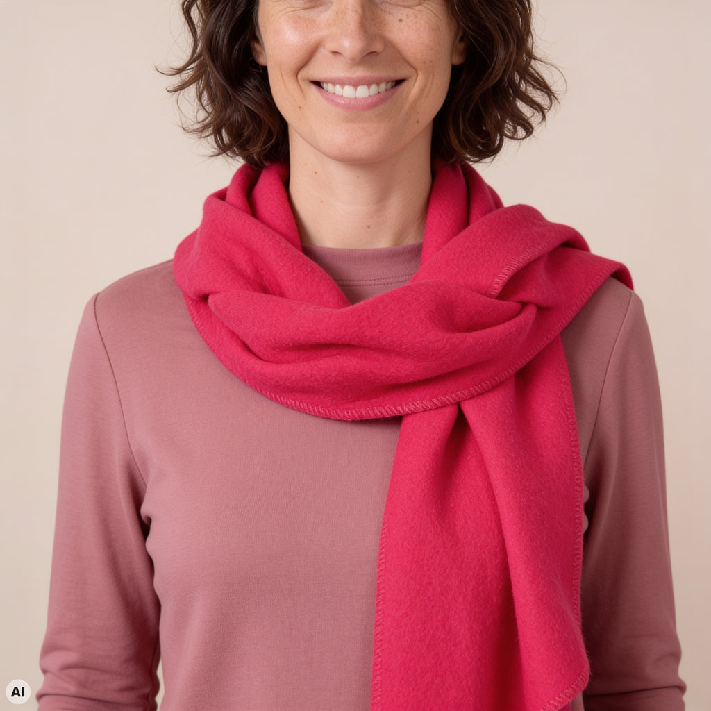 Schal pink – Detailansicht, mit KI bearbeitet