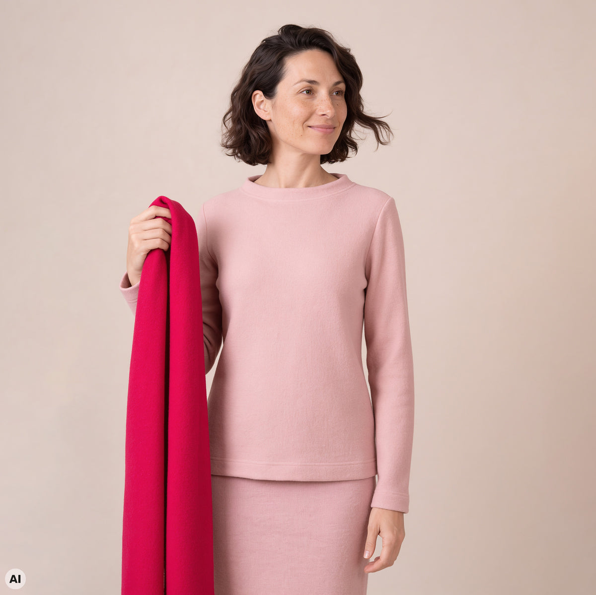 Schal pink – Vorderansicht, mit KI bearbeitet