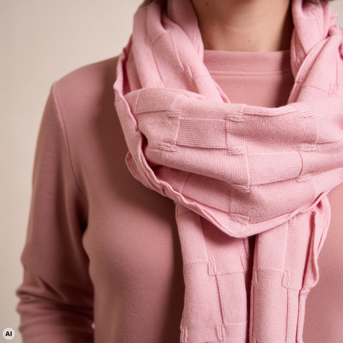 Schal rosa – Detailansicht, mit KI bearbeitet
