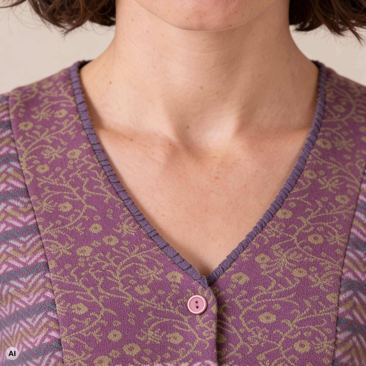 Schößchenjacke rosa – Detailansicht, mit KI bearbeitet