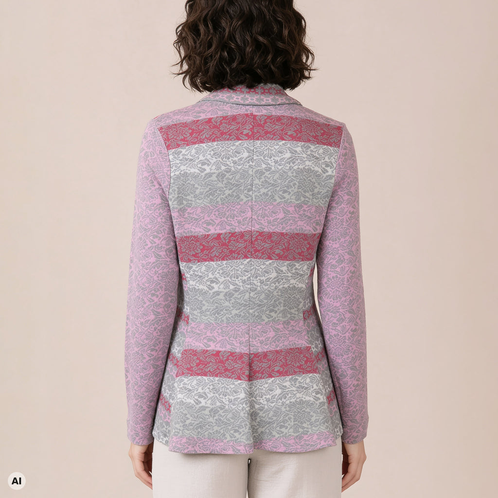 Schößchenjacke rosa – Rückansicht, mit KI bearbeitet