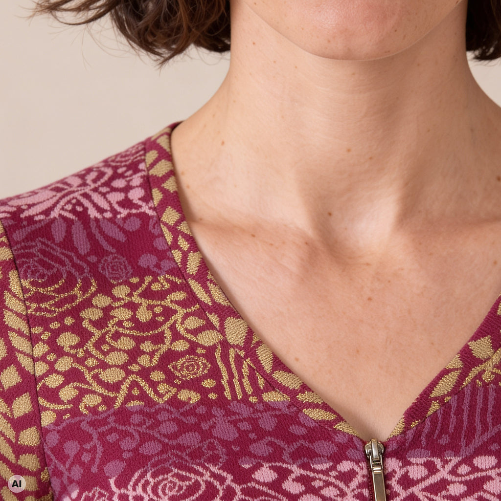 Spenzerjacke pink – Detailansicht, mit KI bearbeitet