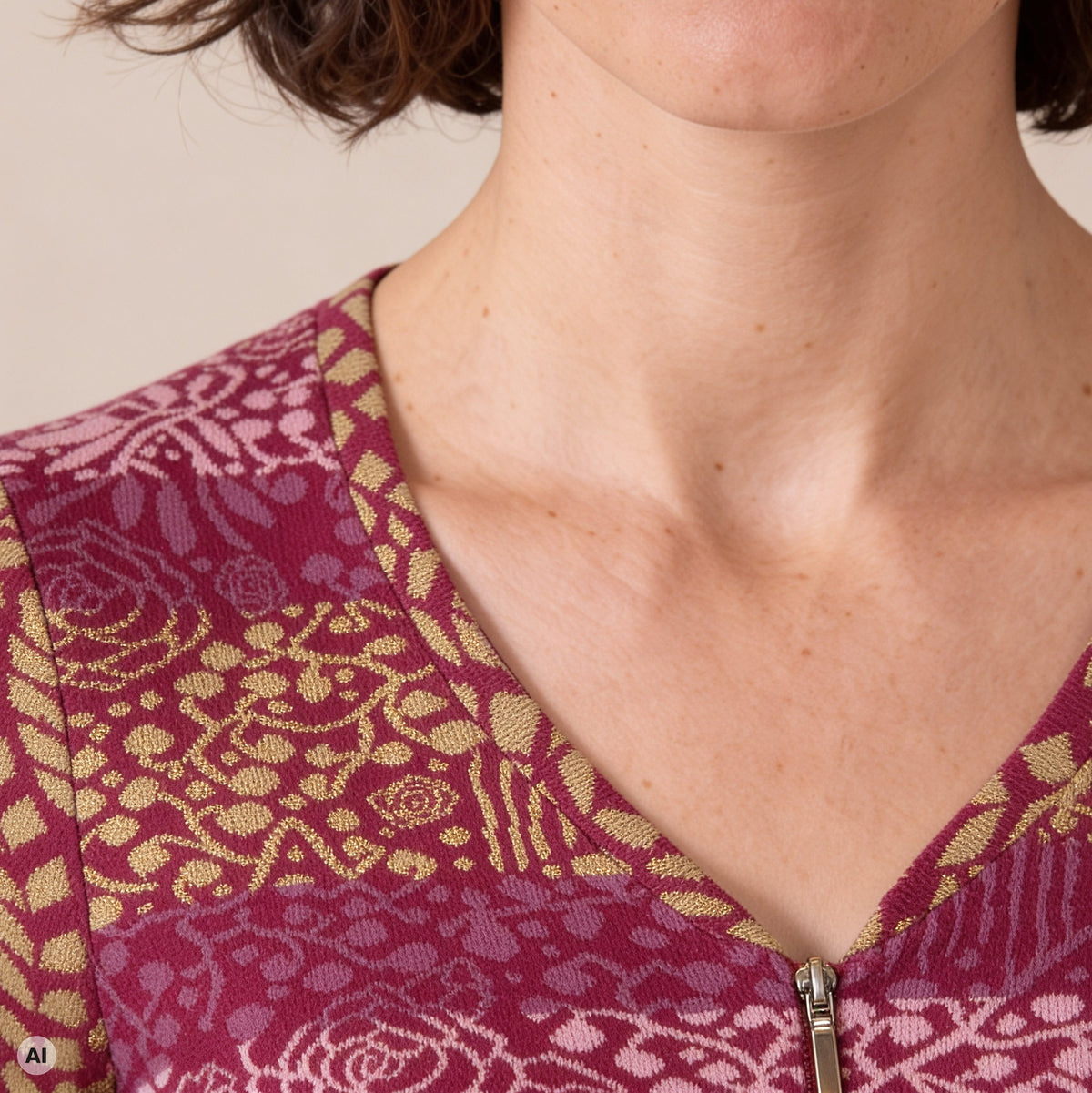 Spenzerjacke pink – Detailansicht, mit KI bearbeitet