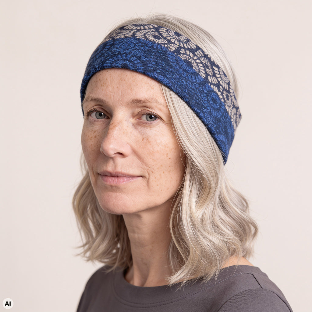 Stirnband blau – Nahaufnahme, mit KI bearbeitet