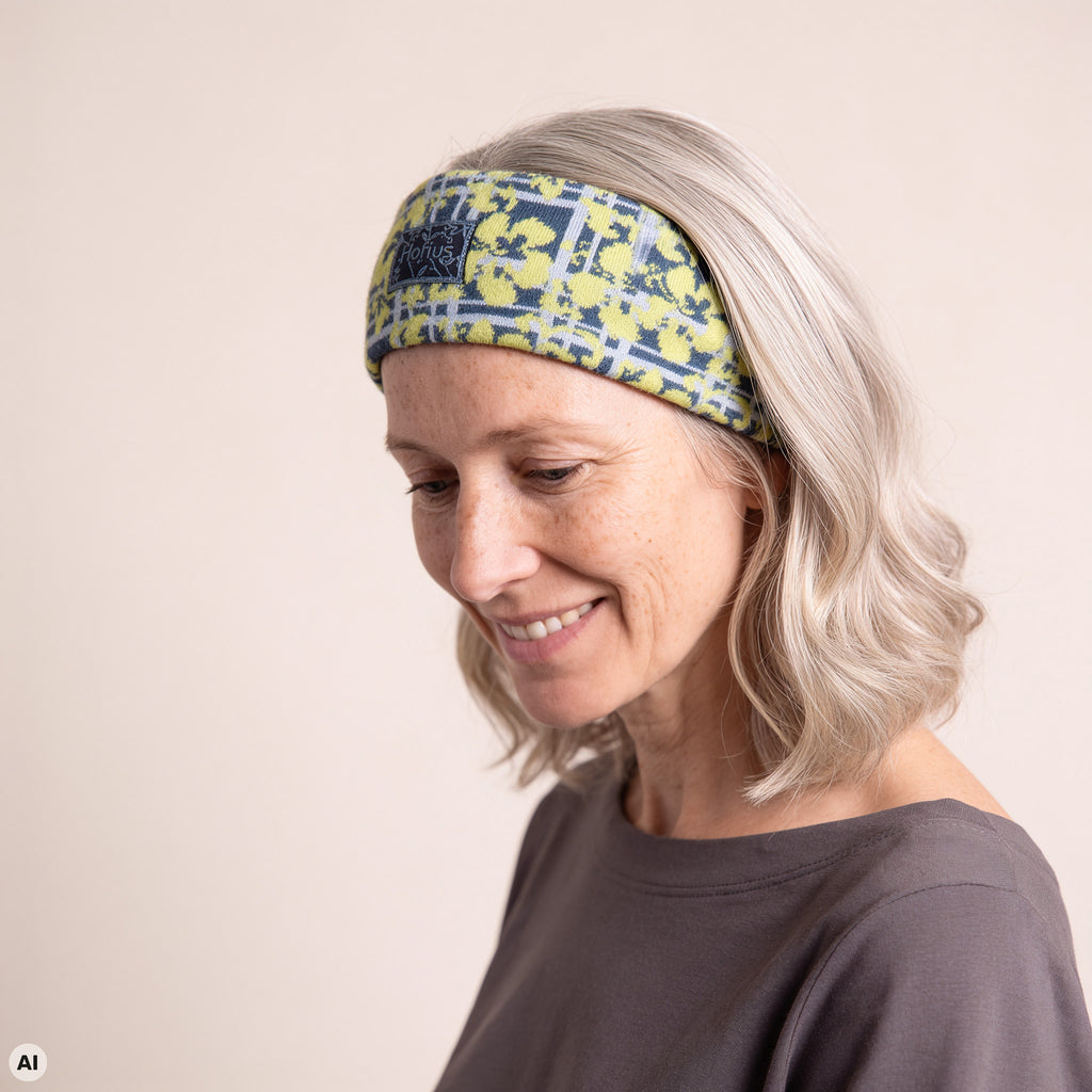 Stirnband blau – Nahaufnahme, mit KI bearbeitet