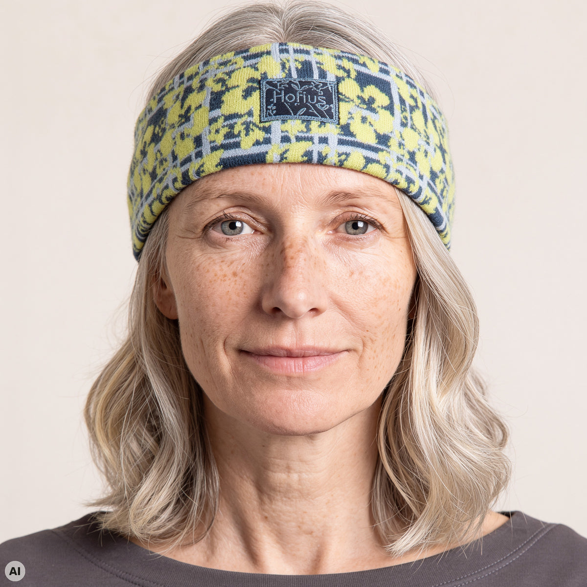 Stirnband blau – Nahaufnahme, mit KI bearbeitet