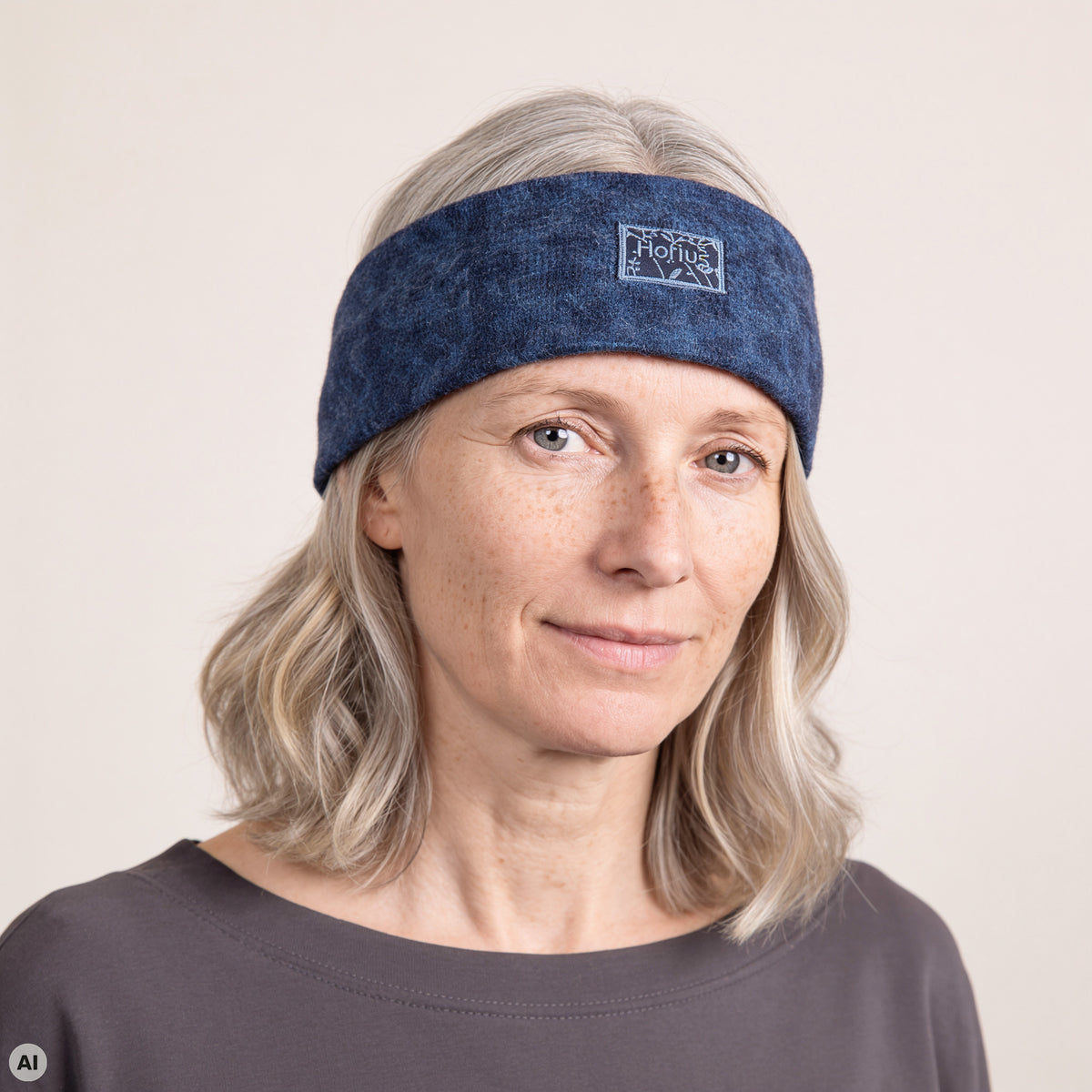 Stirnband blau – Nahaufnahme, mit KI bearbeitet