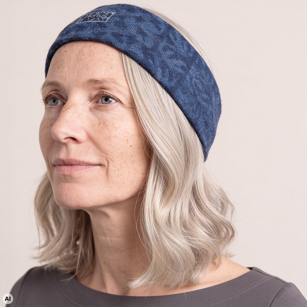 Stirnband blau – Nahaufnahme, mit KI bearbeitet