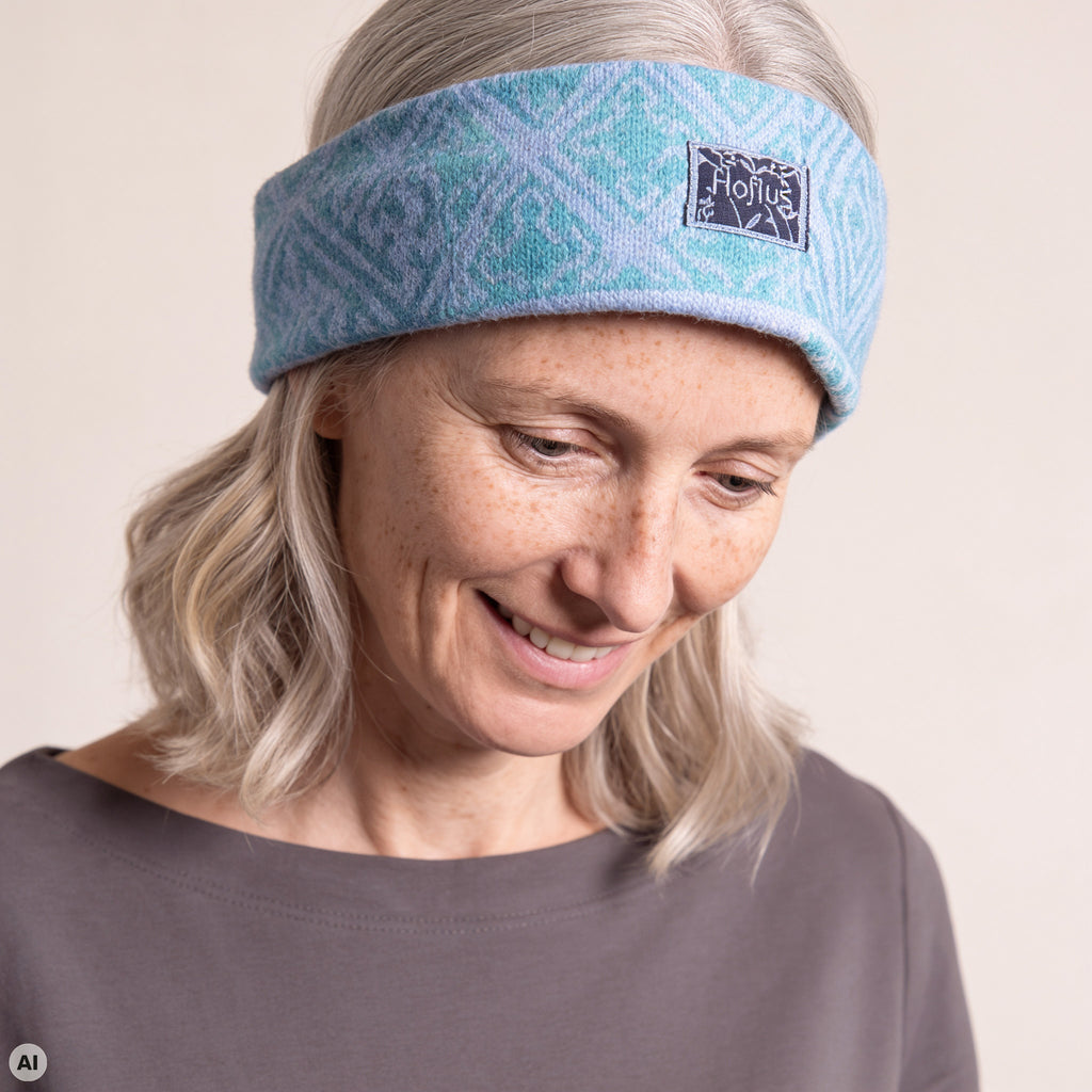 Stirnband blau – Nahaufnahme, mit KI bearbeitet