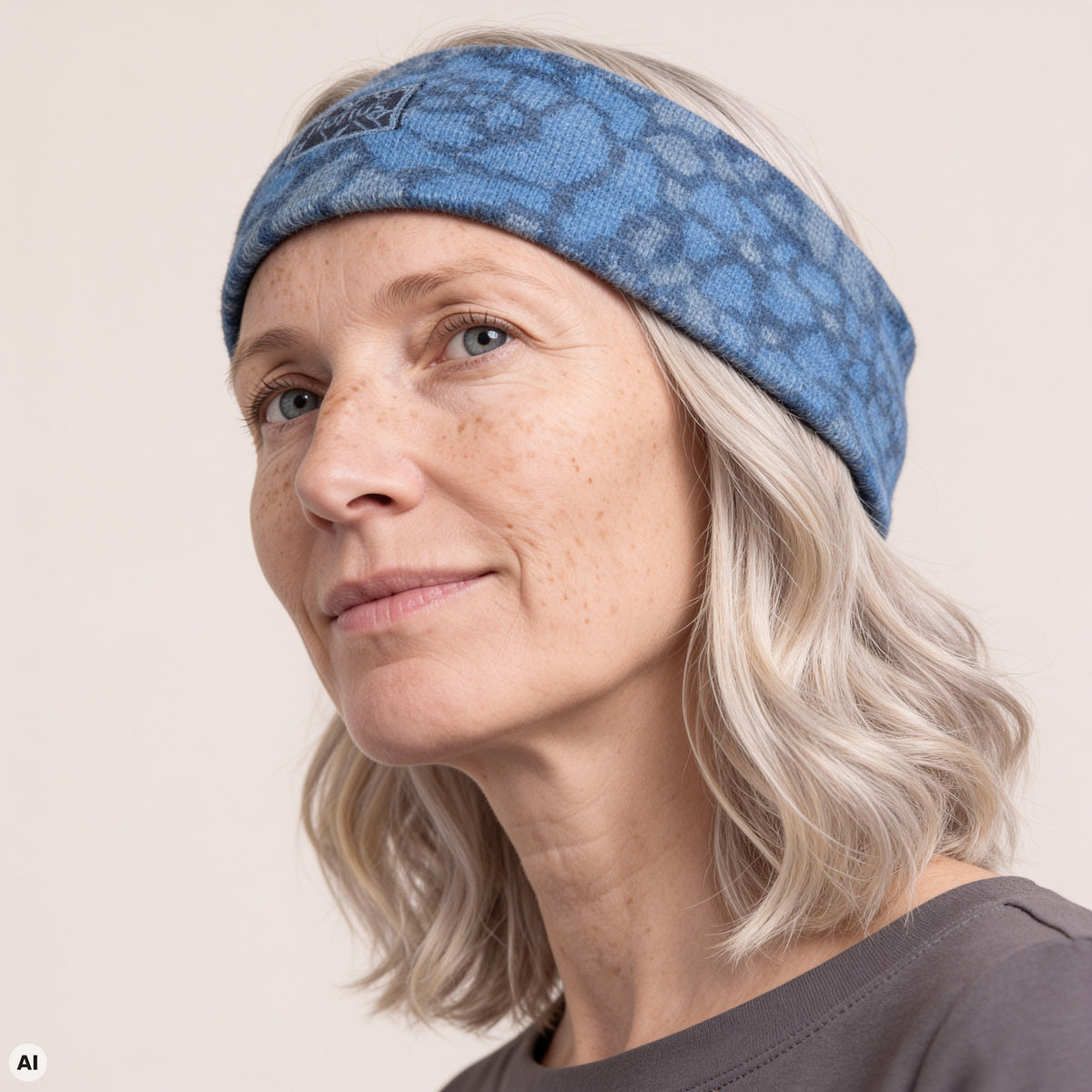Stirnband blau – Nahaufnahme, mit KI bearbeitet
