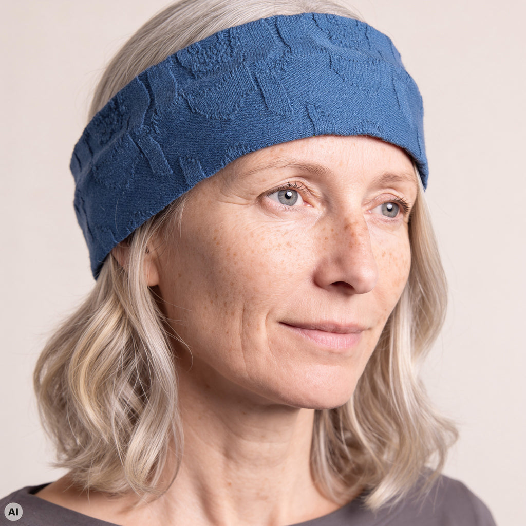 Stirnband blau – Nahaufnahme, mit KI bearbeitet