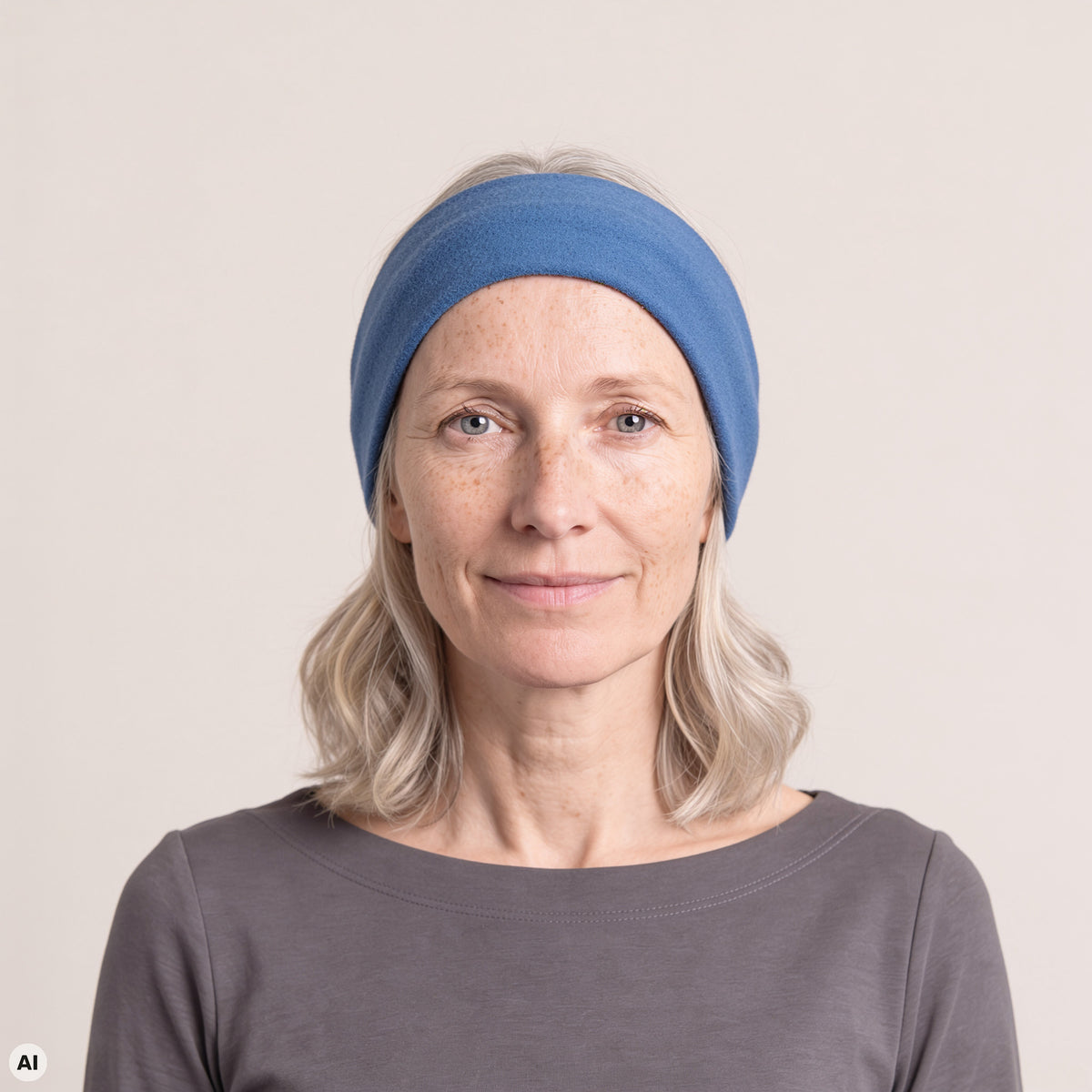 Stirnband blau – Nahaufnahme, mit KI bearbeitet