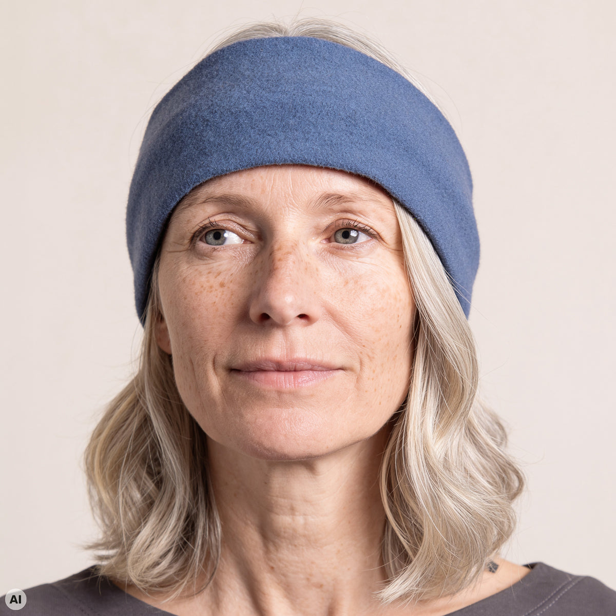 Stirnband blau – Nahaufnahme, mit KI bearbeitet