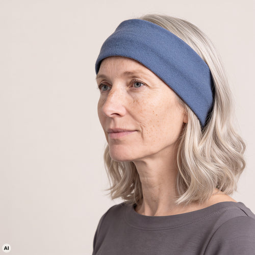 Stirnband blau – Nahaufnahme, mit KI bearbeitet