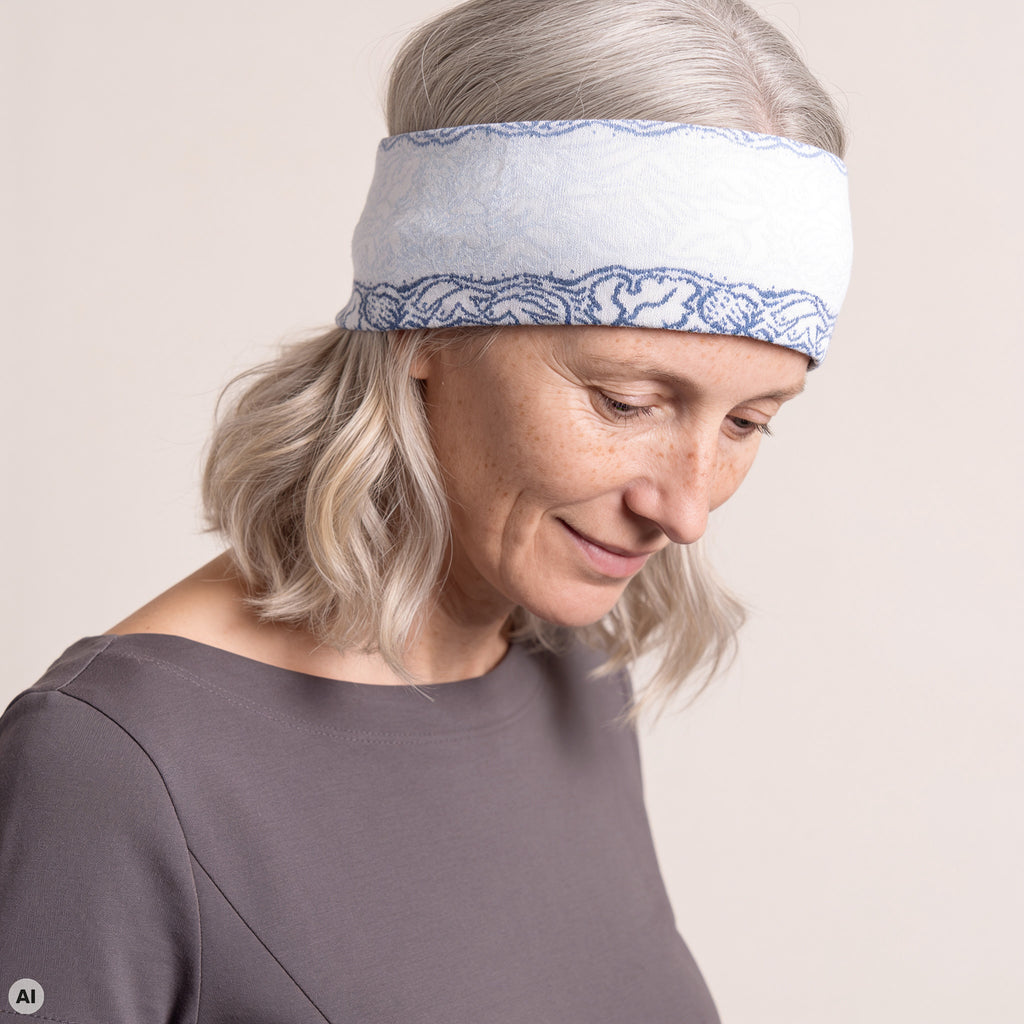 Stirnband blau – Nahaufnahme, mit KI bearbeitet