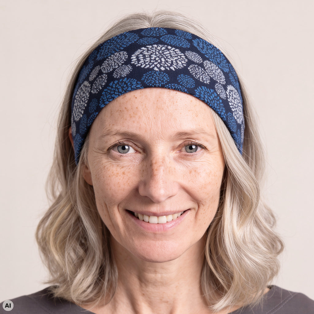 Stirnband blau – Nahaufnahme, mit KI bearbeitet
