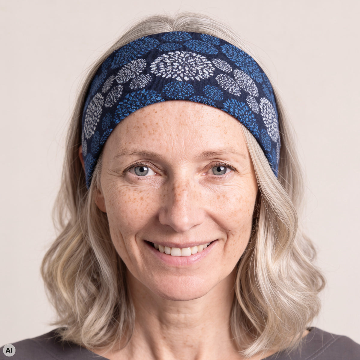 Stirnband blau – Nahaufnahme, mit KI bearbeitet