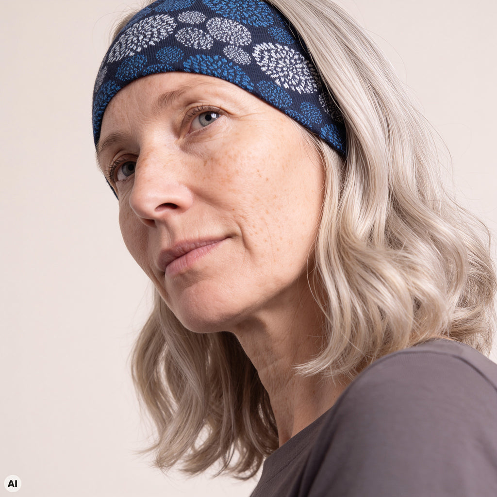 Stirnband blau – Nahaufnahme, mit KI bearbeitet