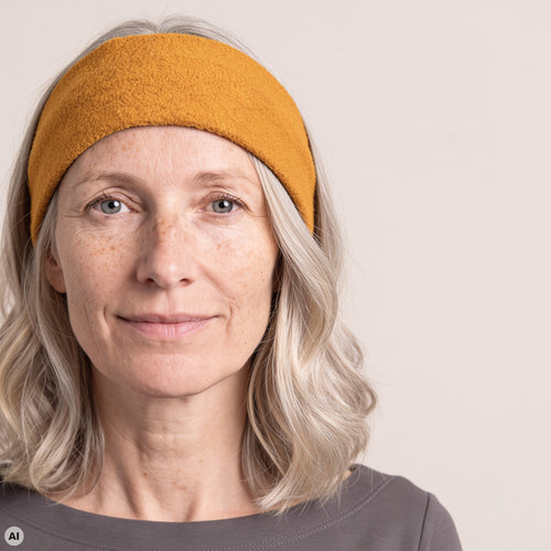 Stirnband gelb – Nahaufnahme, mit KI bearbeitet