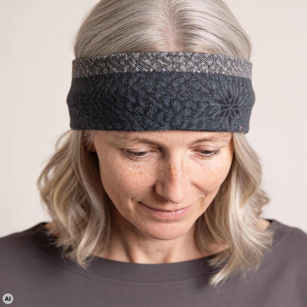 Stirnband grau – Nahaufnahme, mit KI bearbeitet