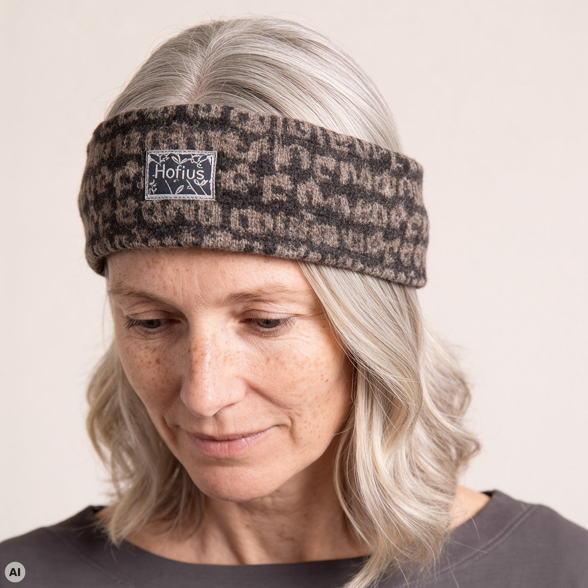 Stirnband grau – Nahaufnahme, mit KI bearbeitet