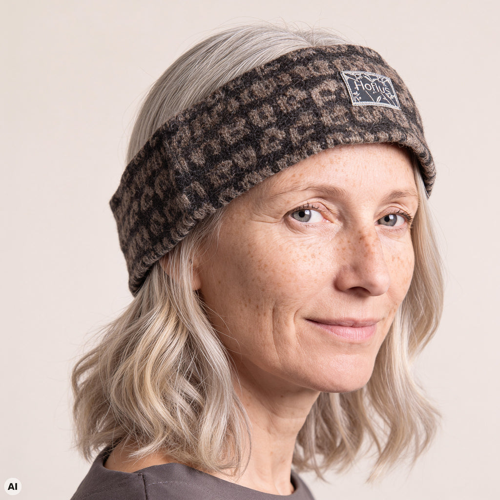 Stirnband grau – Nahaufnahme, mit KI bearbeitet