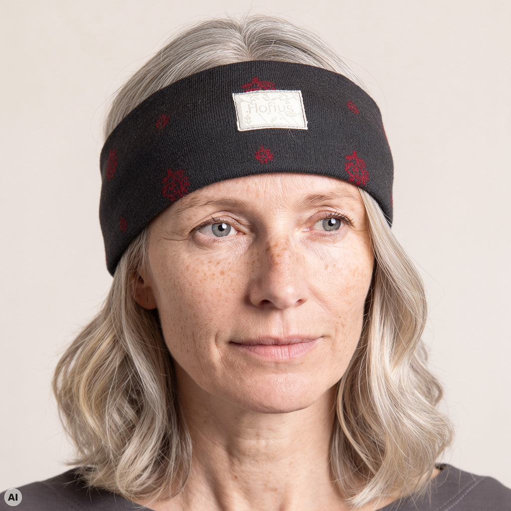 Stirnband grau – Nahaufnahme, mit KI bearbeitet
