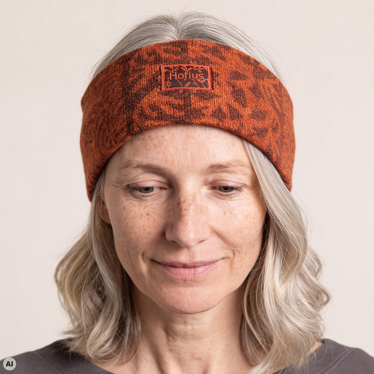 Stirnband orange – Nahaufnahme, mit KI bearbeitet