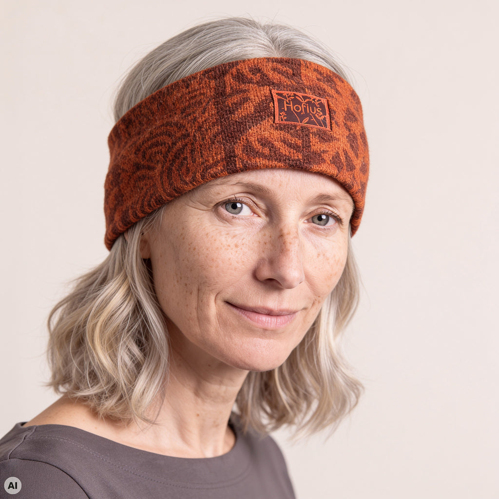 Stirnband orange – Nahaufnahme, mit KI bearbeitet