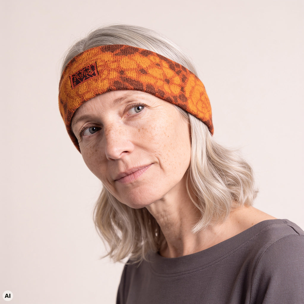 Stirnband orange – Nahaufnahme, mit KI bearbeitet