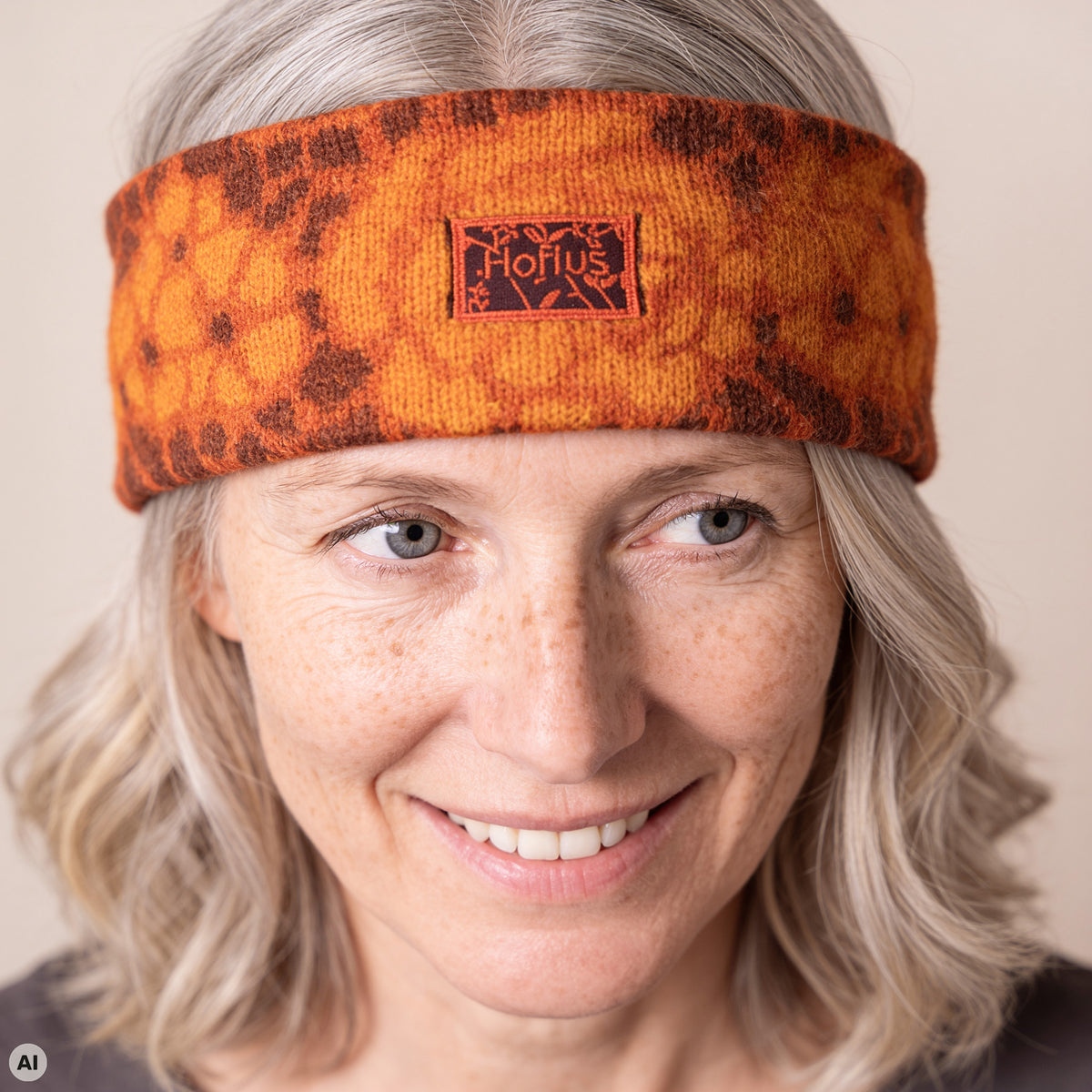 Stirnband orange – Nahaufnahme, mit KI bearbeitet