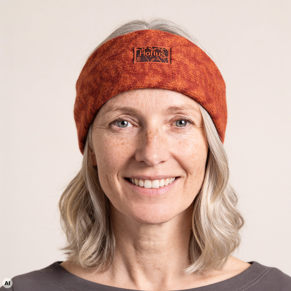 Stirnband orange – Nahaufnahme, mit KI bearbeitet