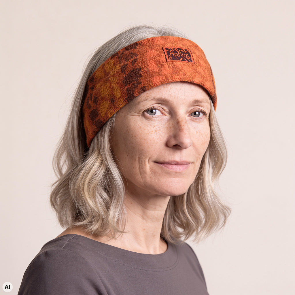 Stirnband orange – Nahaufnahme, mit KI bearbeitet