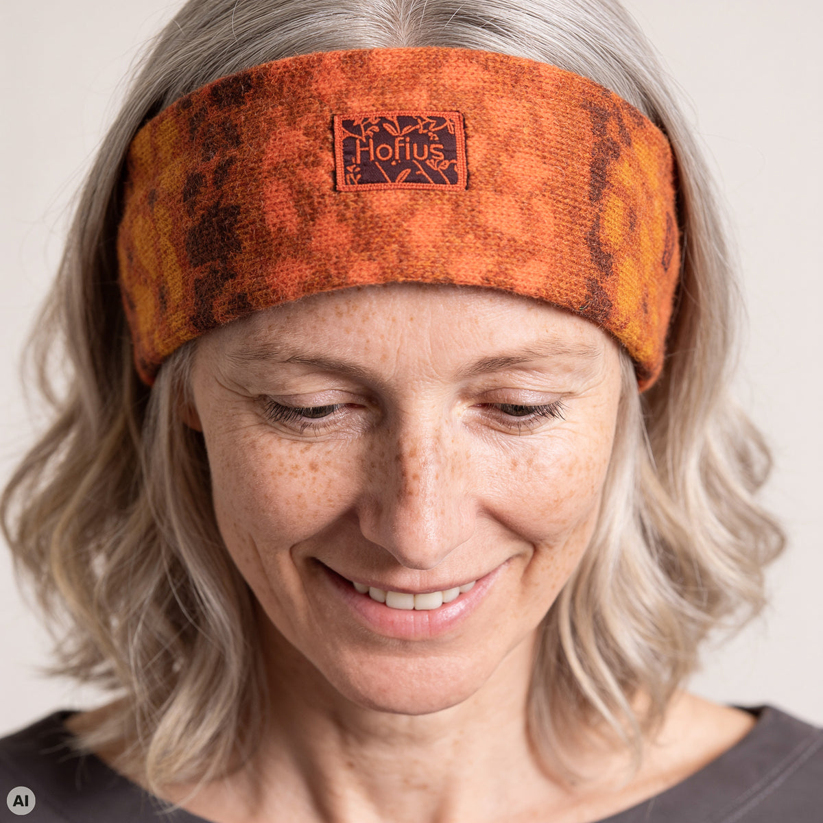 Stirnband orange – Nahaufnahme, mit KI bearbeitet
