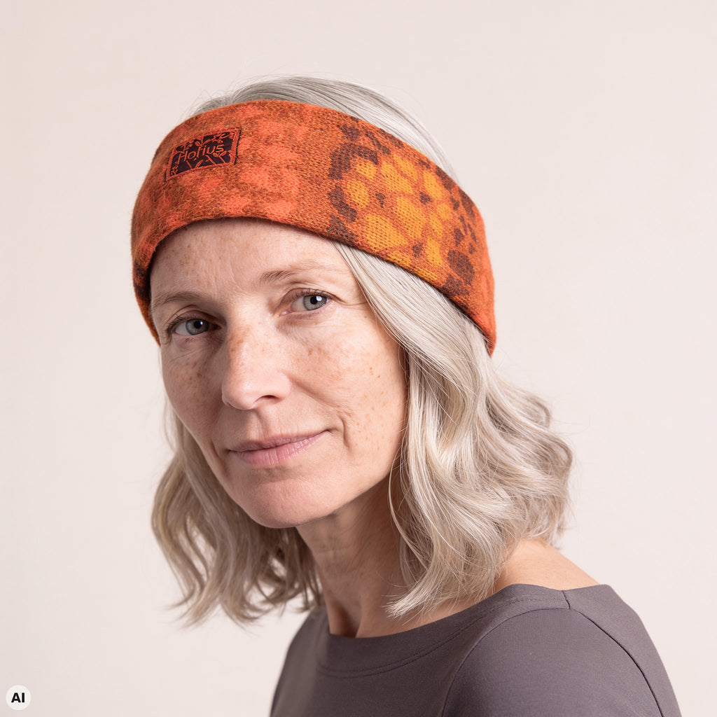 Stirnband orange – Nahaufnahme, mit KI bearbeitet