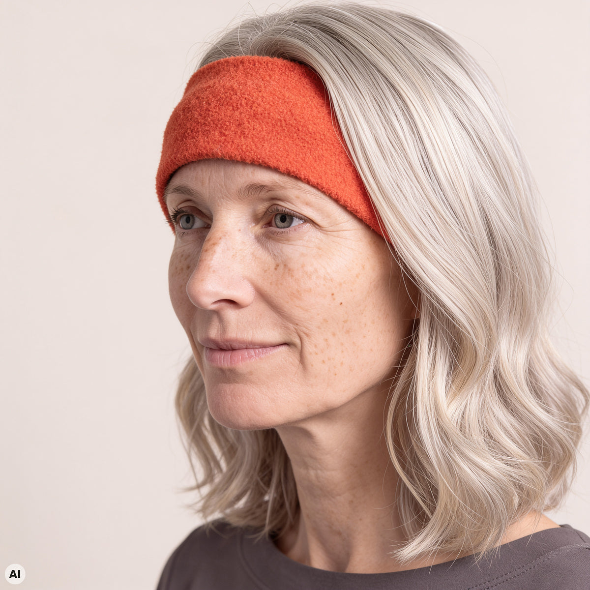 Stirnband orange – Nahaufnahme, mit KI bearbeitet