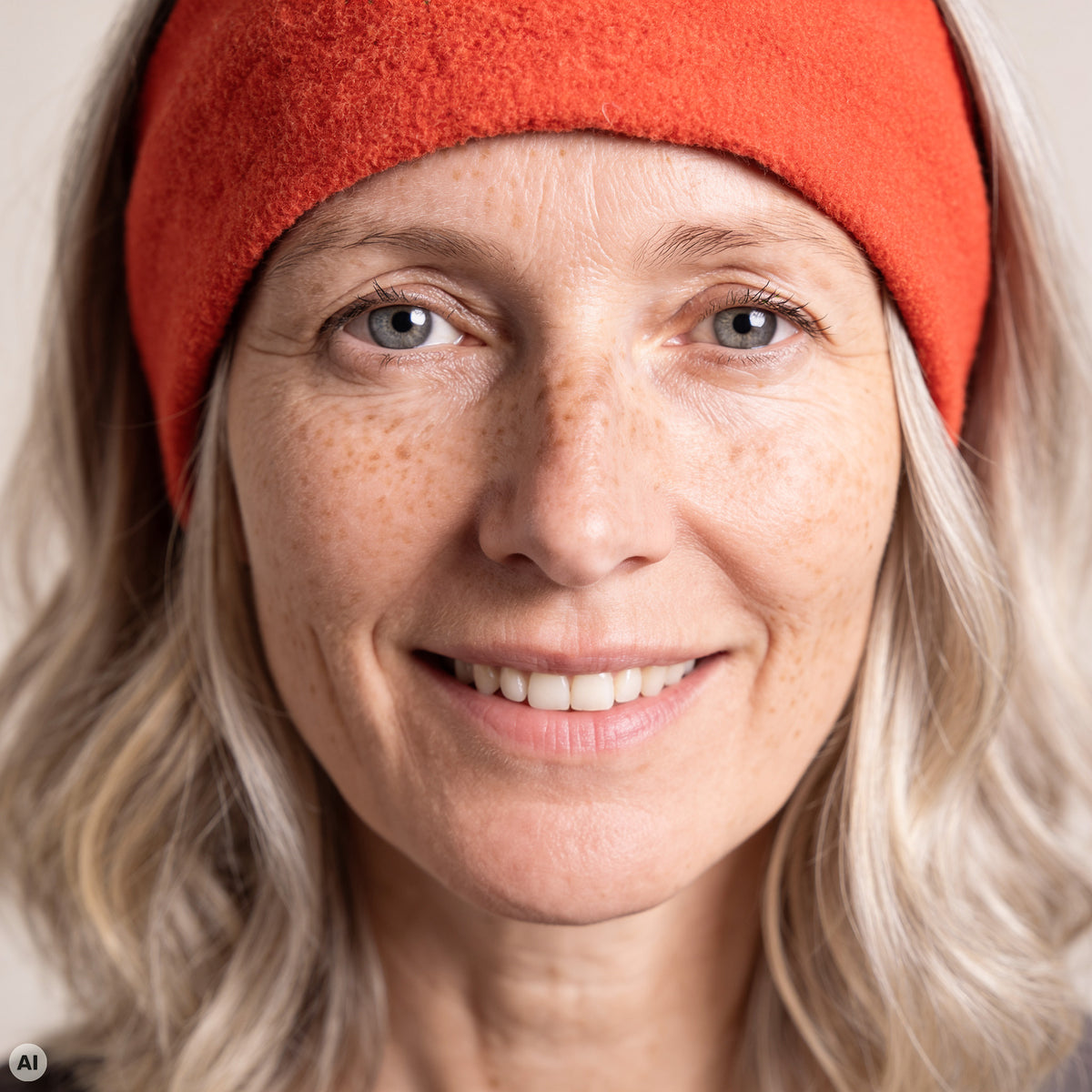 Stirnband orange – Nahaufnahme, mit KI bearbeitet
