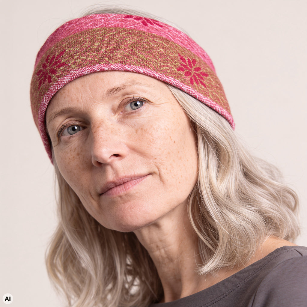 Stirnband pink – Nahaufnahme, mit KI bearbeitet