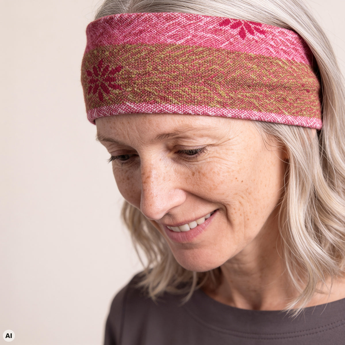 Stirnband pink – Nahaufnahme, mit KI bearbeitet