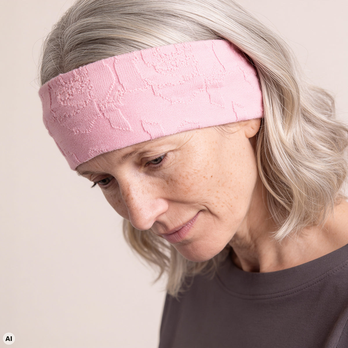 Stirnband rosa – Nahaufnahme, mit KI bearbeitet