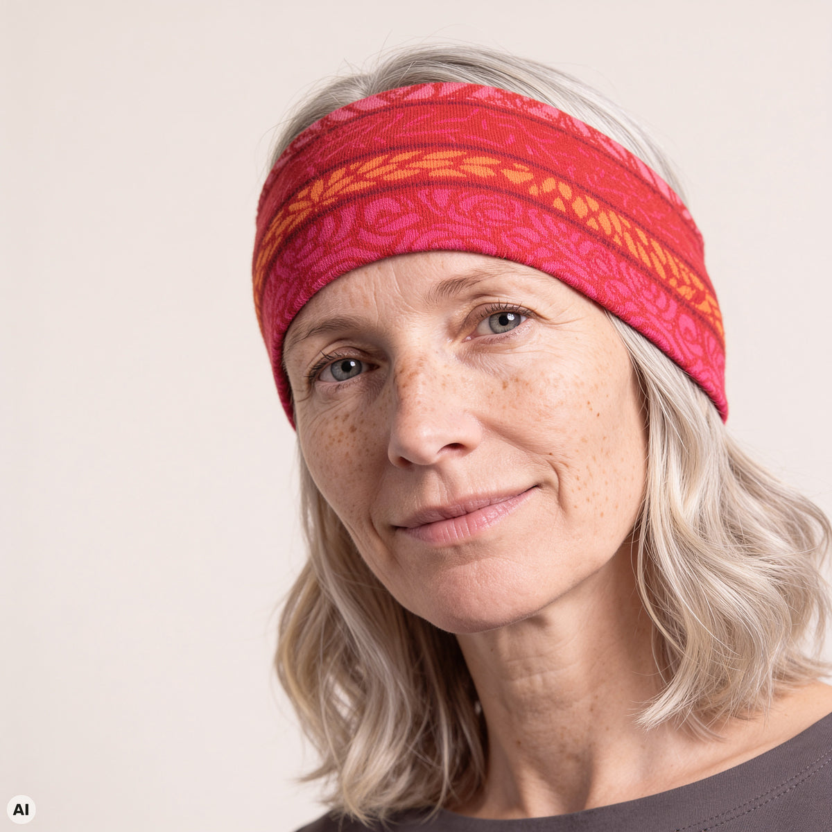 Stirnband rot – Nahaufnahme, mit KI bearbeitet