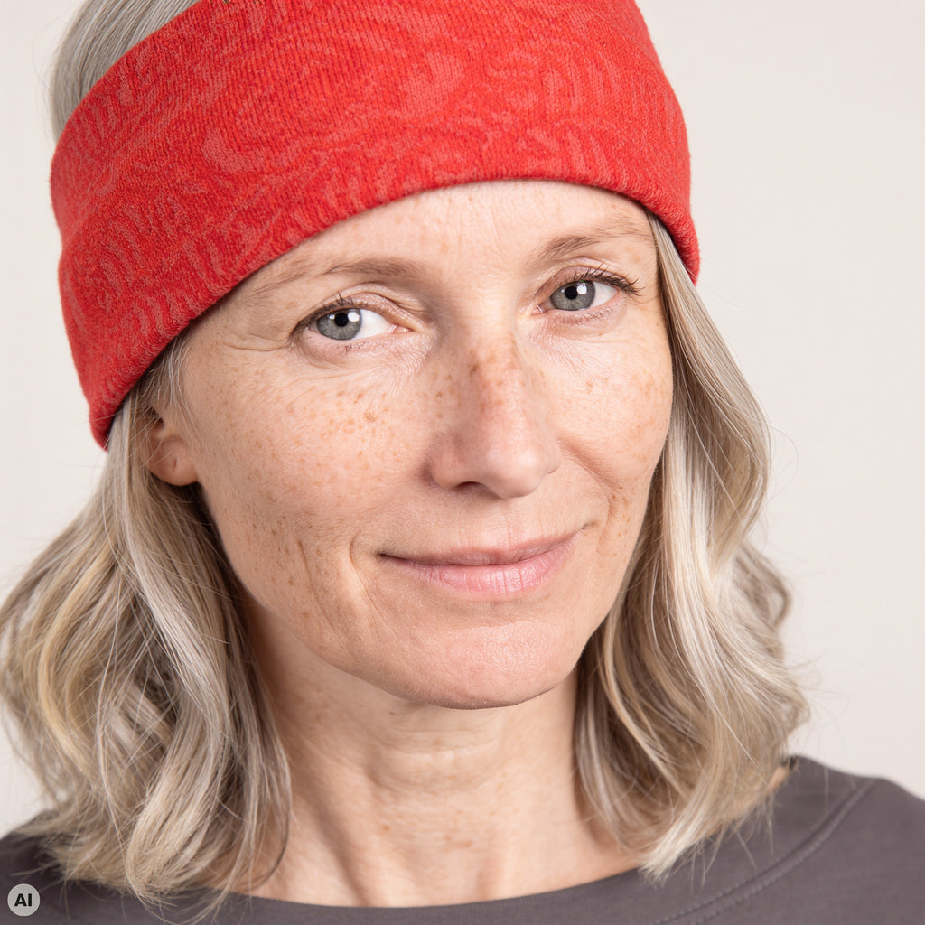 Stirnband rot – Nahaufnahme, mit KI bearbeitet