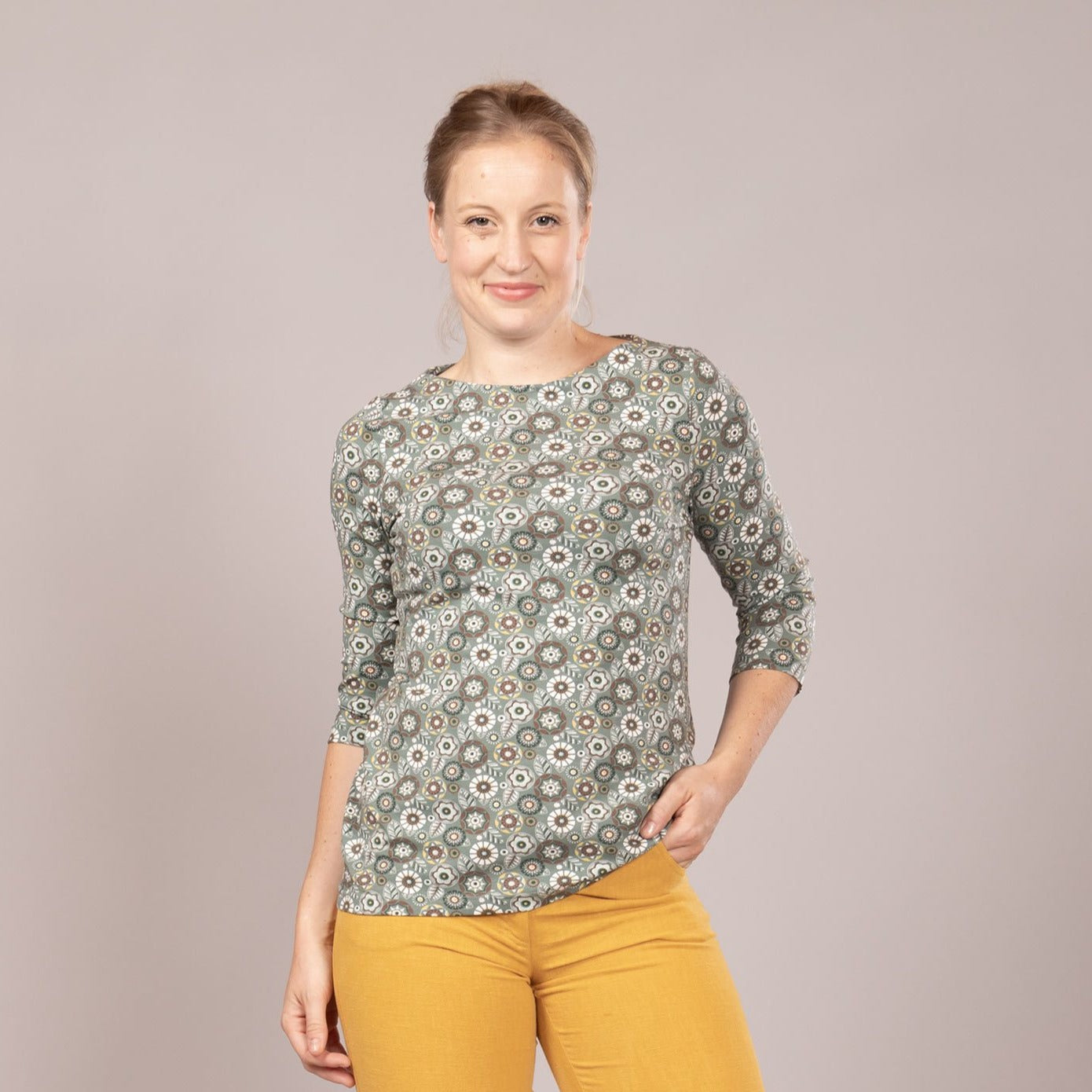U-Bootshirt mit 3/4-Arm – bedruckt