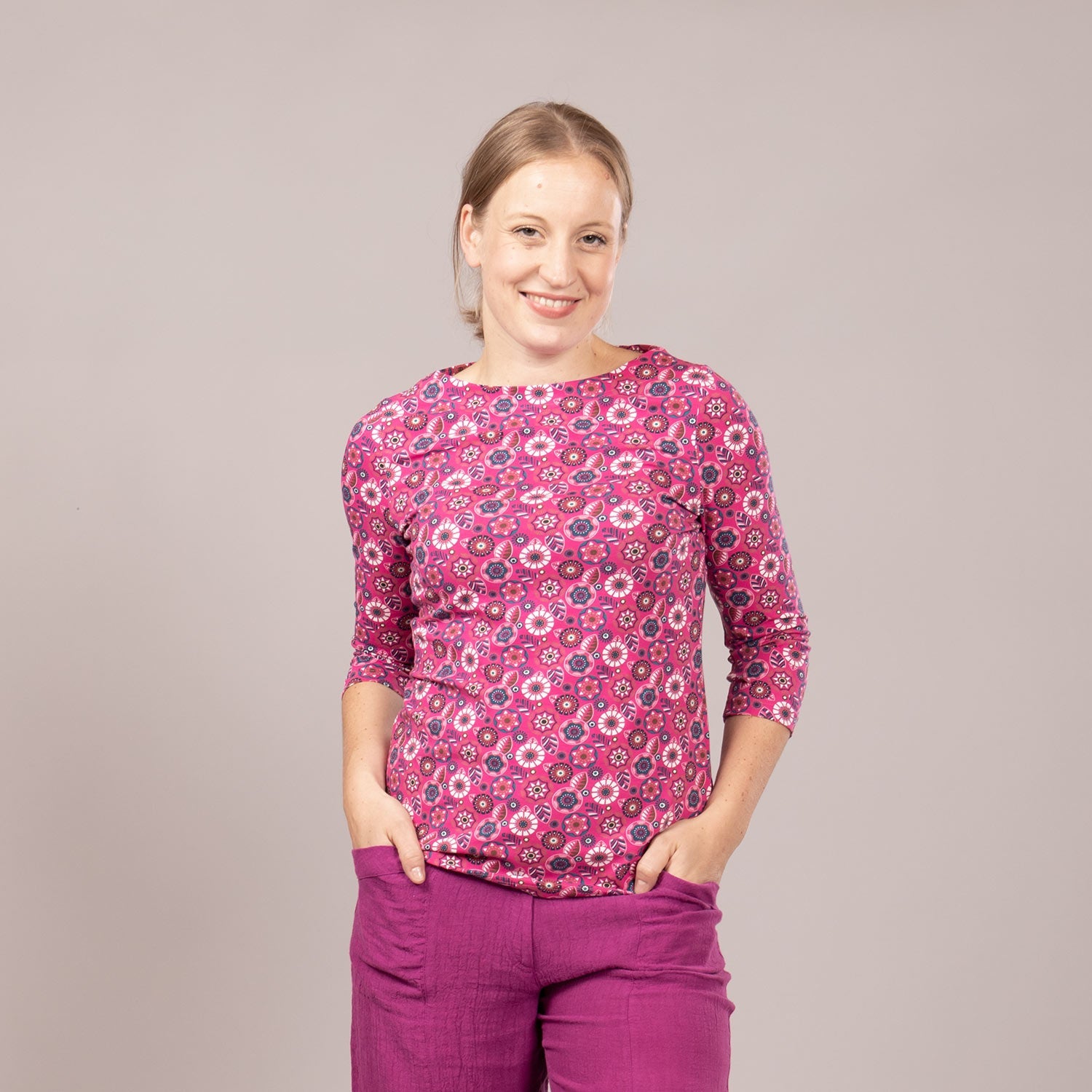 U-Bootshirt mit 3/4-Arm – bedruckt