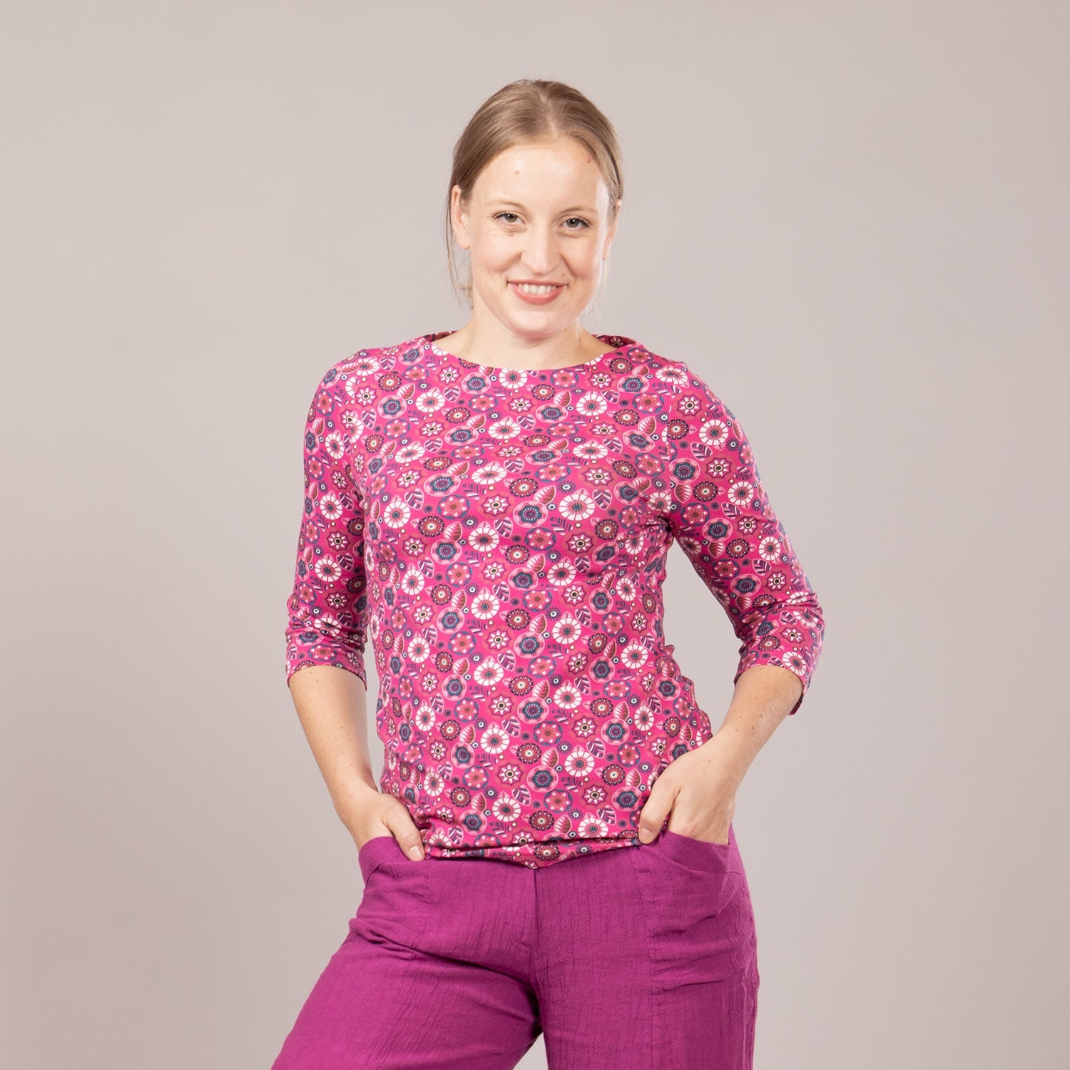 U-Bootshirt mit 3/4-Arm – bedruckt